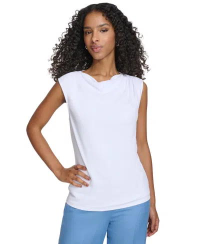 Calvin Klein Petite Pleated-shoulder Cowlneck Sleeveless Top In White