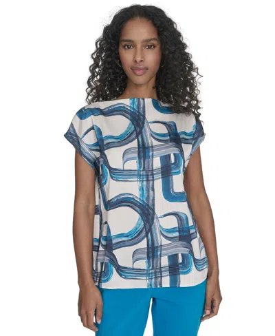 Calvin Klein Petite Printed Cap Sleeve Top In Corsica Multi