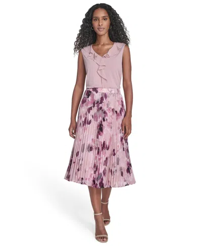 Calvin Klein Petite Printed Chiffon Midi Skirt In Pink