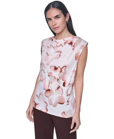 Calvin Klein Petite Printed Cowl Neck Sleeveless Blouse In Multi