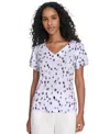 Calvin Klein Petite Printed Flutter-sleeve Top
