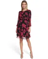 Calvin Klein Petite Printed Long-sleeve A-line Dress In Multi