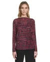 Calvin Klein Petite Printed Long Sleeve Top In Burgundy