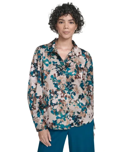 Calvin Klein Petite Printed Long Sleeves Top In Multi