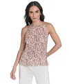 Calvin Klein Petite Printed Pleated Sleeveless Halter Top In Multi
