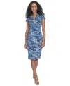Calvin Klein Petite Printed Short-sleeve Scuba Sheath Dress In Blue