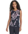 Calvin Klein Petite Printed Sleeveless Top In Blue