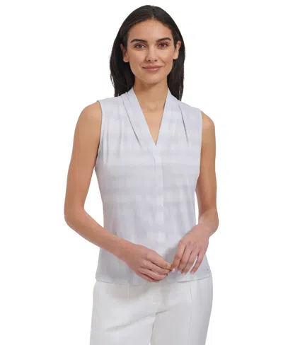 Calvin Klein Petite Printed Sleeveless V-neck Top In Artic Ice Multi