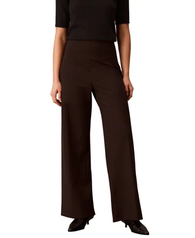 Calvin Klein Petite Pull-on Wide-leg High-waist Pants In Brown