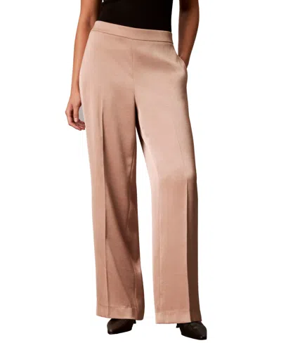 Calvin Klein Petite Pull-on Wide-leg Satin Pants In Pink