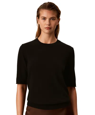 Calvin Klein Petite Roll-tab Sleeve Short-sleeve Pullover Crewneck Sweater In Dark Coffee