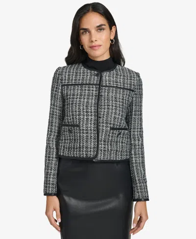 Calvin Klein Petite Round-neck Long-sleeve Blazer In Black Multi