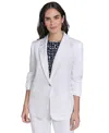 Calvin Klein Petite Ruched-sleeve Linen-blend Blazer