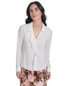 Calvin Klein Petite Ruffle-trim Collared Blouse In White