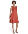 Calvin Klein Petite Scuba Suede Fit And Flare Dress In Red