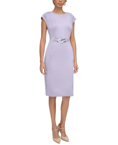 Calvin Klein Petite Short-sleeve Hardware Sheath Dress In Opal