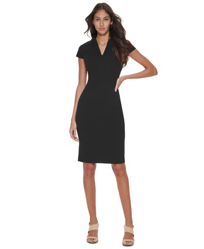 Calvin Klein Petite Short-sleeve Sheath Dress In Black