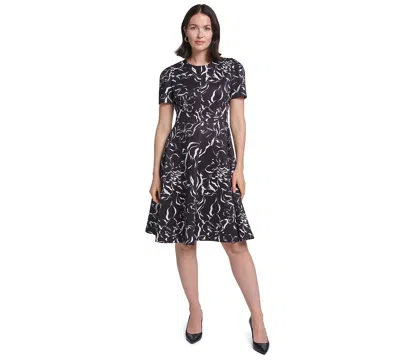 Calvin Klein Petite Short-sleeve Floral-print Fit & Flare Midi Dress In Animal Print