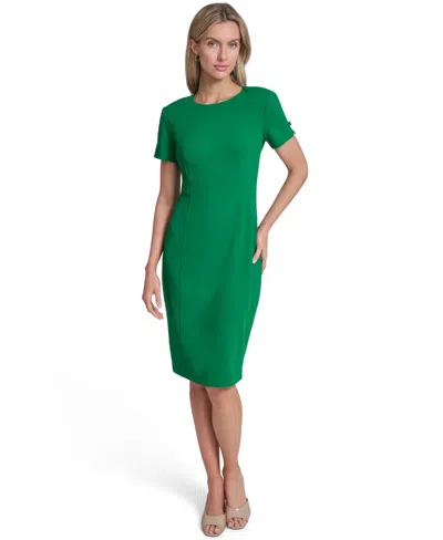Calvin Klein Petite Short-sleeve Jewel Neck Midi Sheath Dress In Green