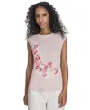 Calvin Klein Petite Sleeveless Printed Blouse In Soft Taupe