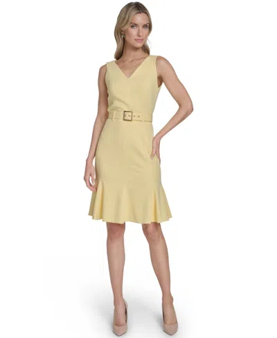 Calvin Klein Petite Sleeveless Scuba Crepe Dress In Yellow