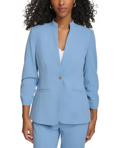Calvin Klein Petite Solid Ruched-sleeve Single-button Jacket In Bayou