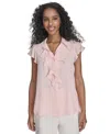 Calvin Klein Petite Solid Ruffle-front Blouse In Parfait