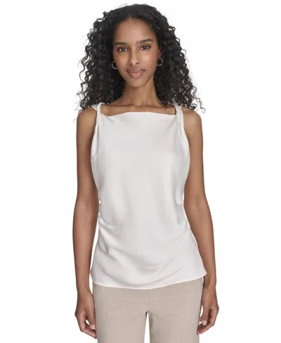 Calvin Klein Petite Solid Sleeveless Blouse In White
