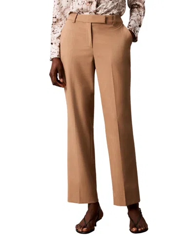 Calvin Klein Petite Straight-leg Mid-rise Pants In Cafe Mist Heather