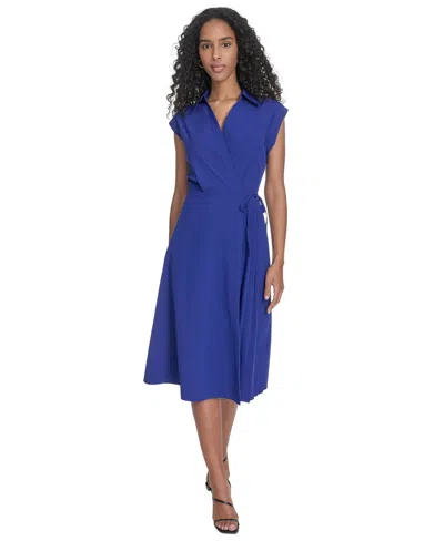 Calvin Klein Petite Surplice-neck Gauze Midi Dress