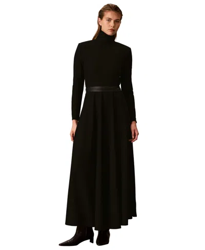 Calvin Klein Petite Turtleneck Long-sleeve A-line Sweater Dress In Black