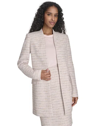 Calvin Klein Petite Tweed Open-front Topper Jacket In Soft Taupe Multi