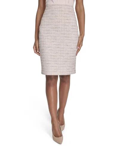 Calvin Klein Petite Tweed Pencil Skirt In Soft Taupe Multi
