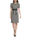 Calvin Klein Petites Womens Patterned Exposed Zipper Sheath Dress In Blk Cream