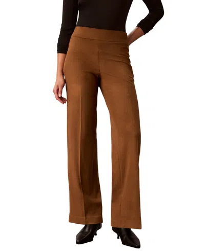 Calvin Klein Petite Wide-leg Pull-on High-rise Pants In Brown