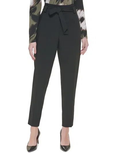 Calvin Klein Petites Womens Belted Polyester Dress Pants In Black