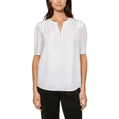 Calvin Klein Petites Womens Button Chiffon Blouse