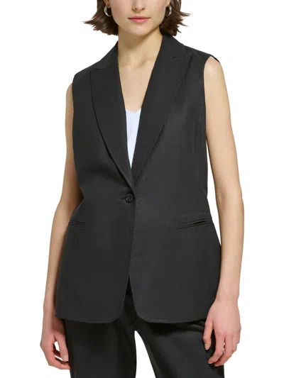 Calvin Klein Petites Womens Collar Linen Vest In Black