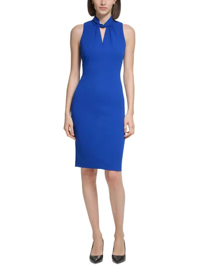 Calvin Klein Petites Womens Crepe Sheath Dress In Blue