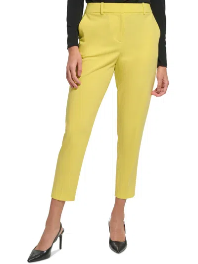 Calvin Klein Petites Womens Crop Rayon Straight Leg Pants In Yellow