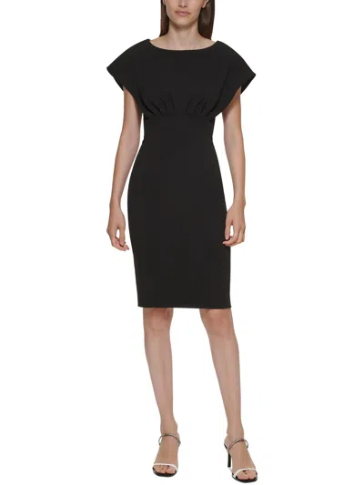 Calvin Klein Petites Womens Extended Shoulder Above Knee Sheath Dress In Black