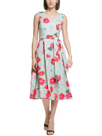 Calvin Klein Petites Womens Floral Midi Fit & Flare Dress In Multi