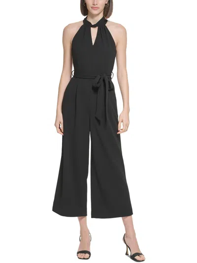 Calvin Klein Petites Womens Keyhole Neckline Cropped Jumpsuit In Black
