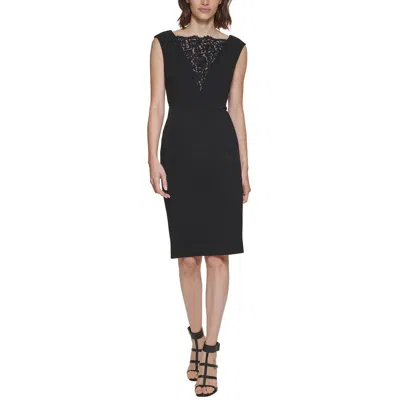 Calvin Klein Petites Womens Knit Lace Inset Cocktail And Party Dress In Black