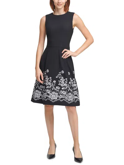 Calvin Klein Petites Womens Knit Mini Fit & Flare Dress In Black
