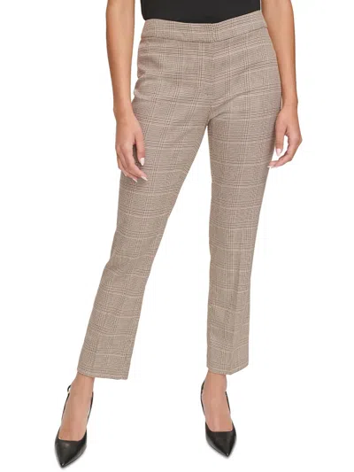 Calvin Klein Petites Womens Mid-rise Glen Plaid Straight Leg Pants In Multi