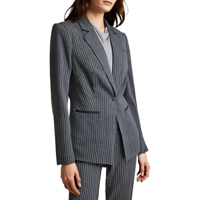 Calvin Klein Petites Womens Pinstripe Rayon Blazer In Gray