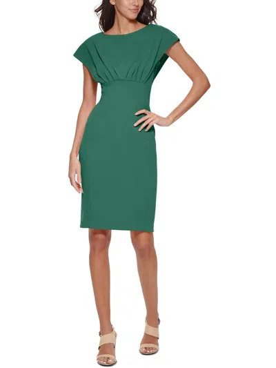 Calvin Klein Petites Womens Pleated Polyester Sheath Dress In Green