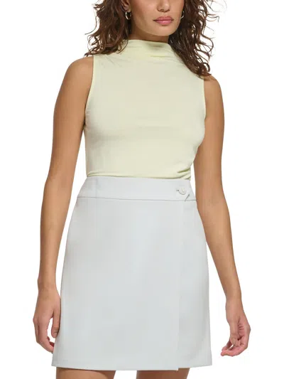 Calvin Klein Petites Womens Ruched Peplum Top In Yellow