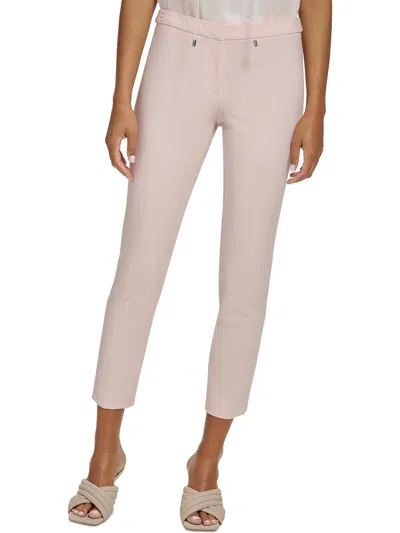 Calvin Klein Petites Womens Solid High Rise Ankle Pants In Pink